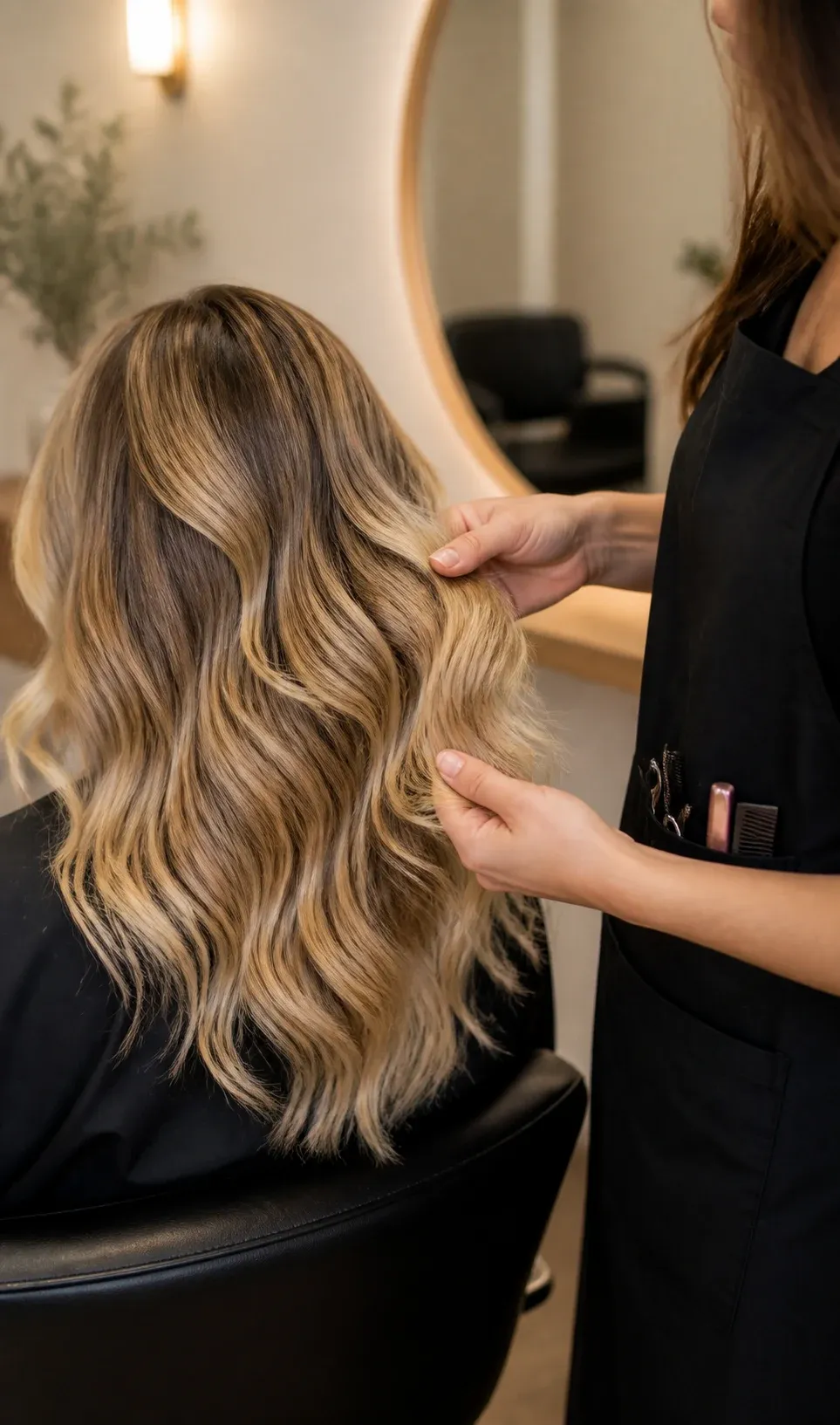 Estilista revisando un resultado de balayage.