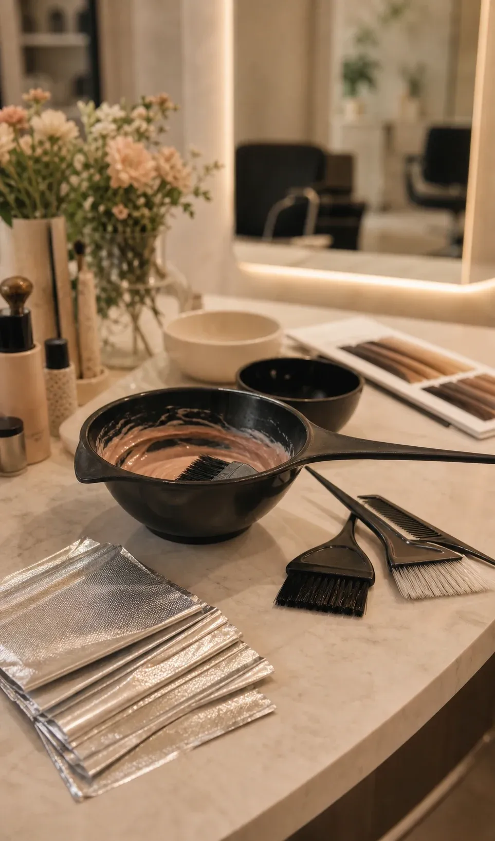 Preparación profesional para coloración de cabello en Studio Visage.