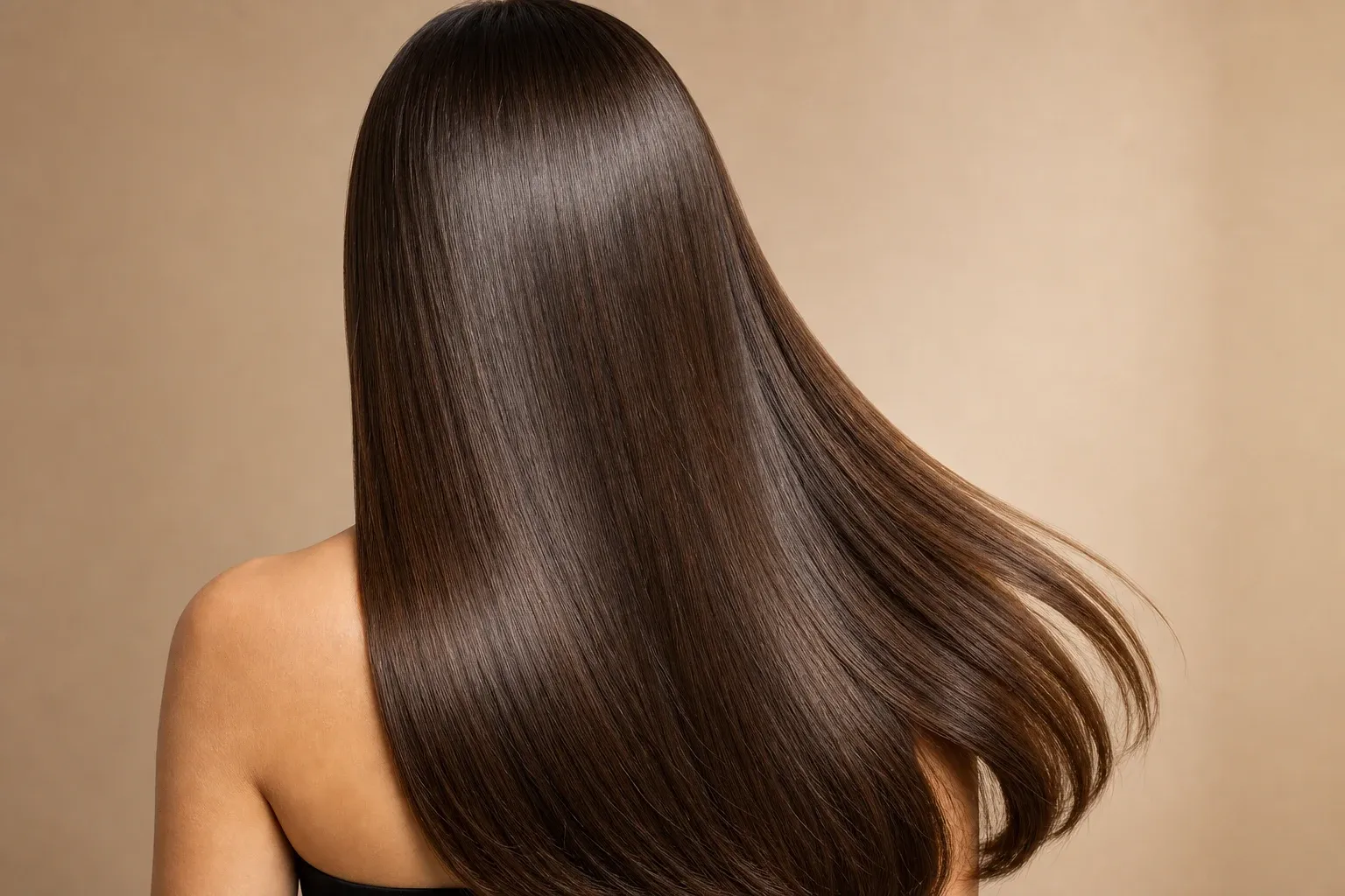 Resultado de tratamiento capilar con cabello liso y brillante.